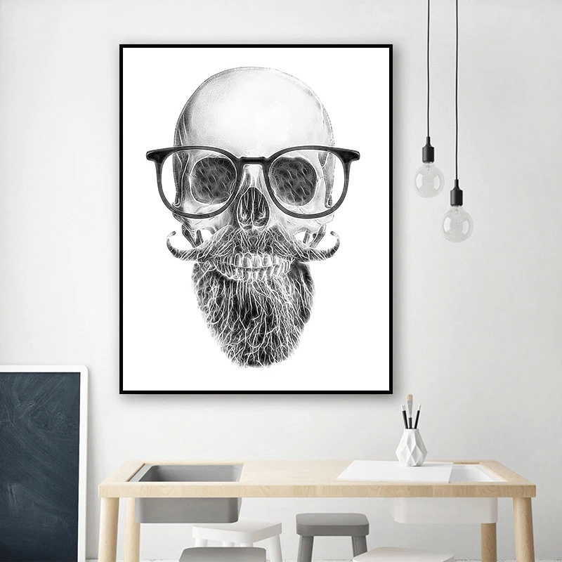 Стильная Картина на холсте Morderm Cool Scull Man постер для украшения гостиной дома