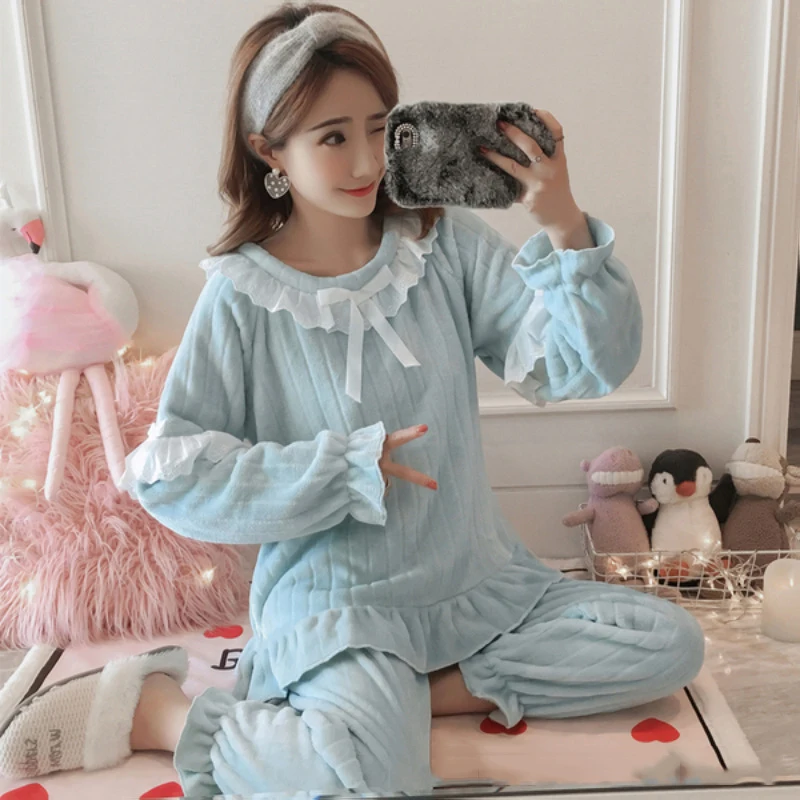 2020 зимняя Пижама женская Корейская одежда для сна милый мультяшный фланелевый