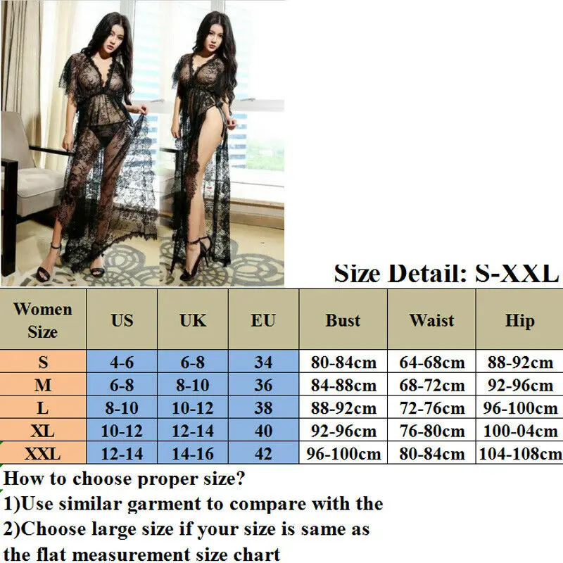 

Womens Sexy Lace Nightwear Beach Long Sleeve Bikini Cover Up Split Long Dresses Bandage Deep V Neck