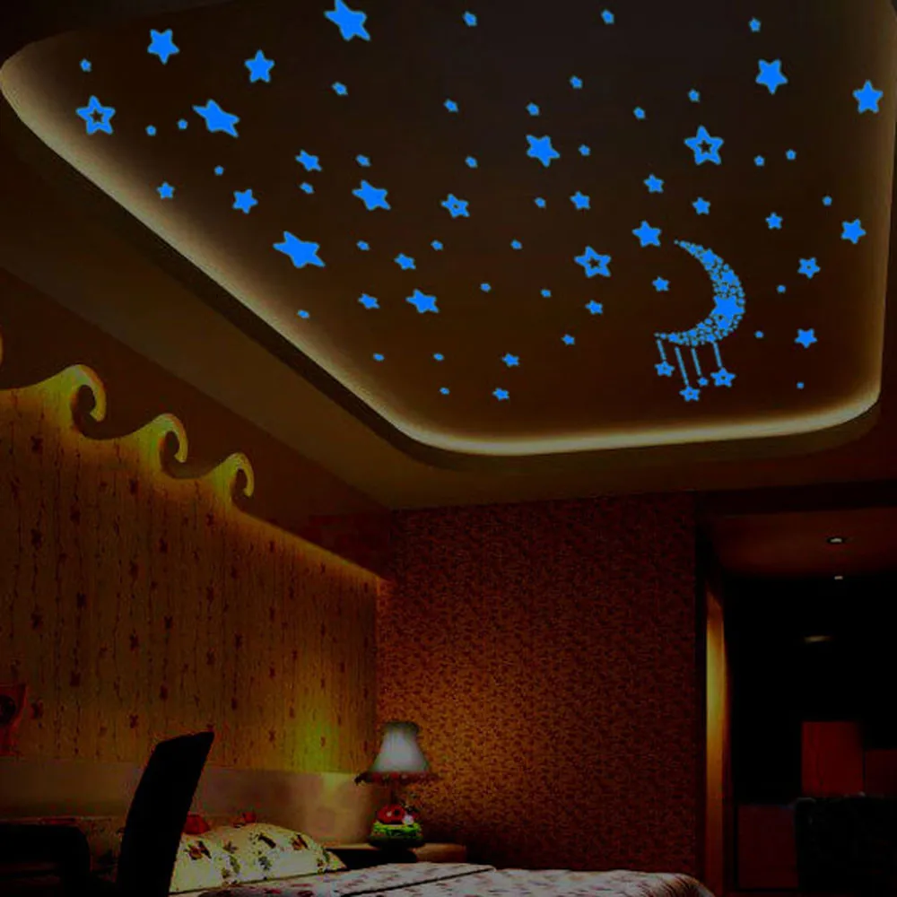 

A Set Glow Luminous sticker Kids Bedroom Fluorescent Glow In The Dark Stars Wall Stickers Ceiling Doors Lamps Blue Green L*5