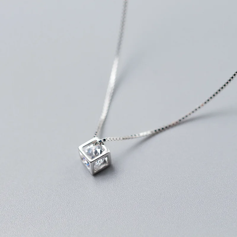 925 Sterling Silver New Arrival Zirconia Water Cube Pendant Necklace For Women Fashion Square Clavicle Wedding Jewelry | Украшения и