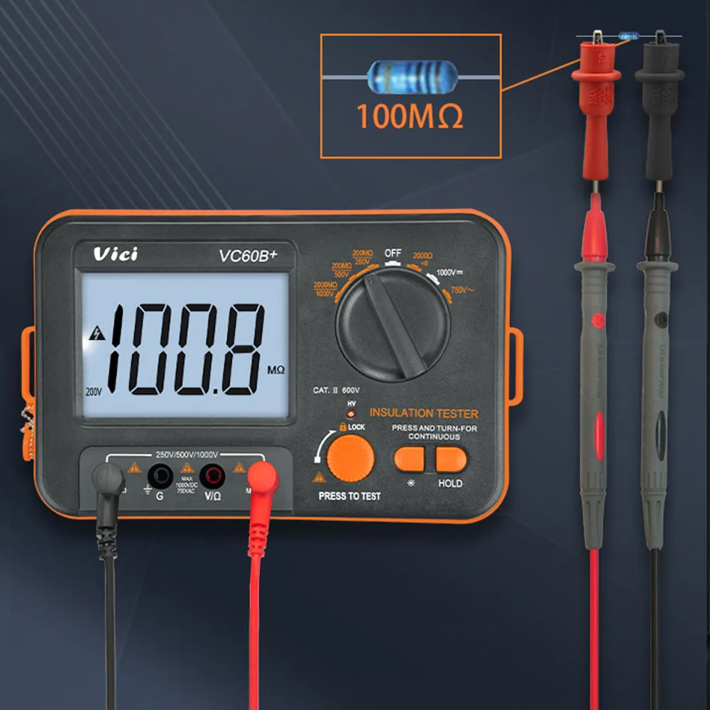 

VICI Digital Insulation Resistance Tester with LCD 250V-1000V VC60B+ Megger MegOhm Meter High Voltage Short Circuit Input Alarm