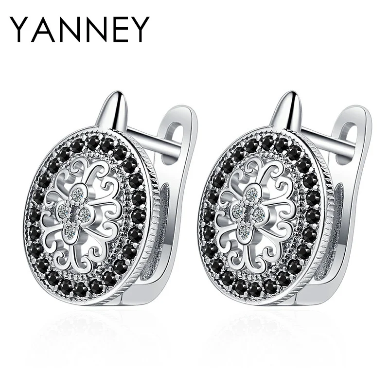

YANNEY 925 Sterling Silver Hot Selling Flower Zircon Hoop Earrings For Women Hollow Round Wedding Fashion Jewelry Gifts