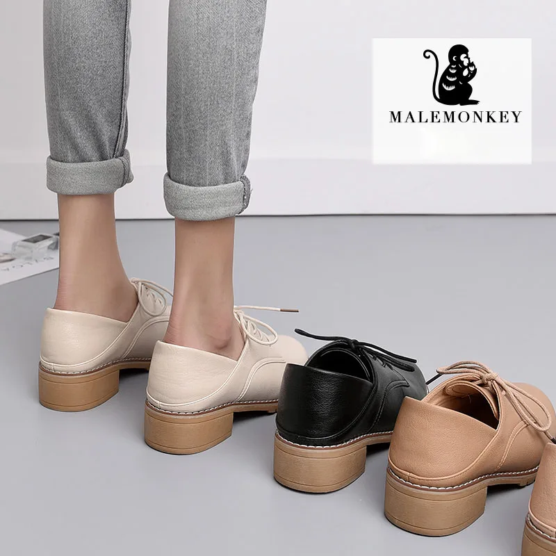 

Oxford casual fashion autumn women shoes Round head spring 2021 British style leather Comfortable lace Up Ladies shoes