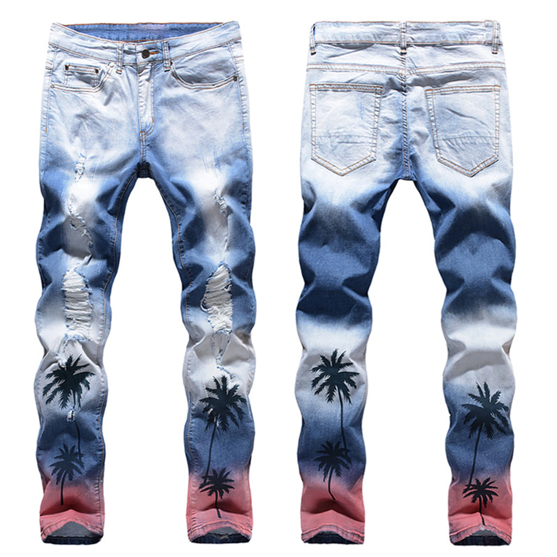 

Men’s Splash-ink Prints Slim-fit Jeans,High Quality Stretch&Washed Denim Pants,High Street Ripped Jeans,Youth Must;