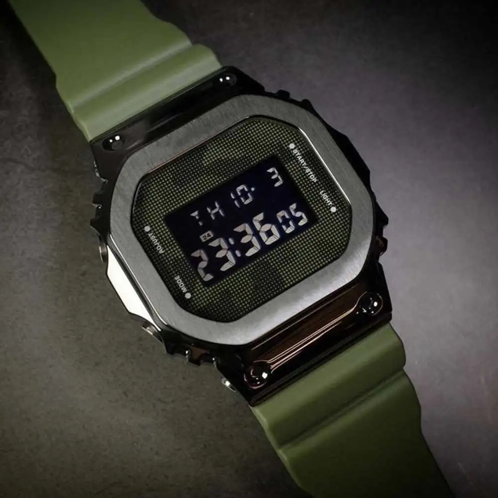 Goedkoop Hoge Kwaliteit Casual Mannen Quartz B-5600 Groene Polshorloge Led Kleine Kubus Digitale Sport Waterdichte Wereld Tijd Koud Licht Shockpr