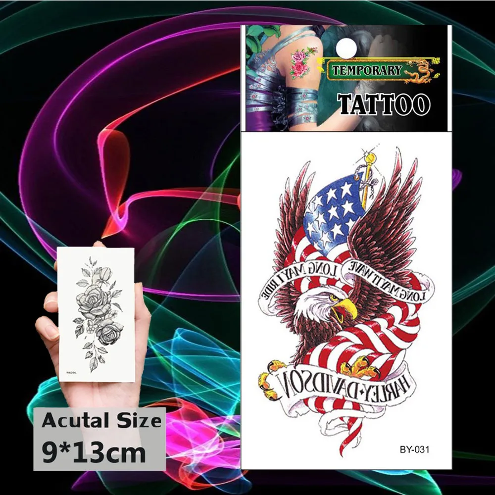Орел Водонепроницаемый Временные татуировки стикер ястреб с флагом хна животных