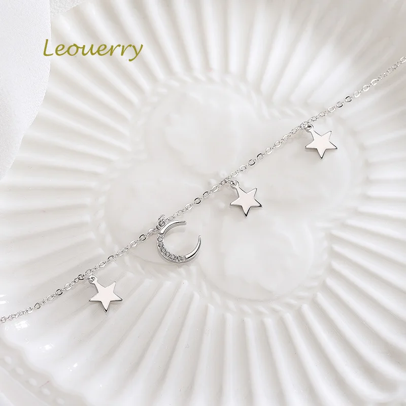 Браслет Leouerry из стерлингового серебра 925 пробы подвеска Звезда Луна Простой