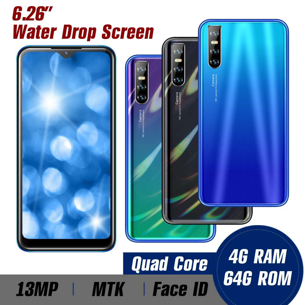 

9C Face ID unlocked 6.26inch Quad core Water drop screen 4GB RAM 64GB ROM smartphones Android mobile phones 13MP celulares wifi