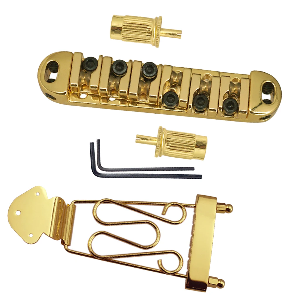 

Trapeze Taiiece+Roller Saddle Bridge with Threaded Posts Studs, Wrenches for Jazz Bass Guitar/ Electric Guitar - Golden