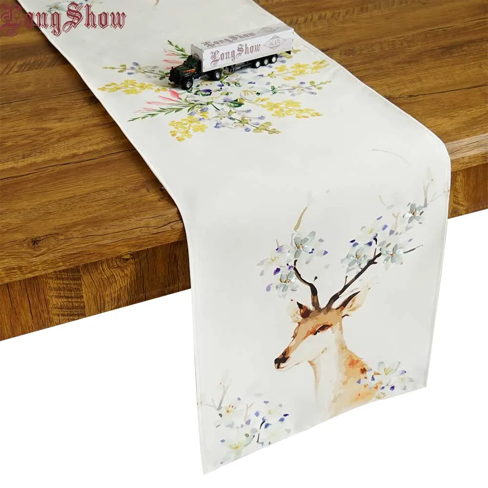 deer head Прочный белый цвет атласная ткань лента вышивка фестиваль Рождество колокольчики настольная дорожка - Цвет: deer head