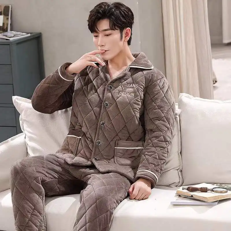 Winter Men's Pajamas Sets Coral Velvet Thick Warm 2 Piece/Set Home Suit Plus Size Soft Nightwear Homewear Home Clothes