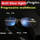 Очки для чтения без оправы мужские и женские, без оправы, ульсветильник пресбиопические с прогрессивным многофокальным покрытием, с защитой от синего света