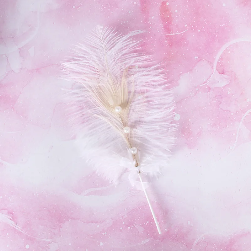 Романтический Черный белый бежевый Топпер для торта с жемчужинами и перьями