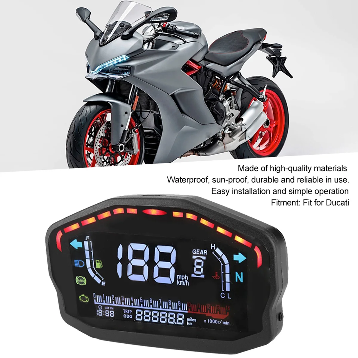 

Motorcycle Instrument LED LCD Digital Speedometer Meter Odometer Gauge Motorcycle Tachometer Instrument Refitting Fit