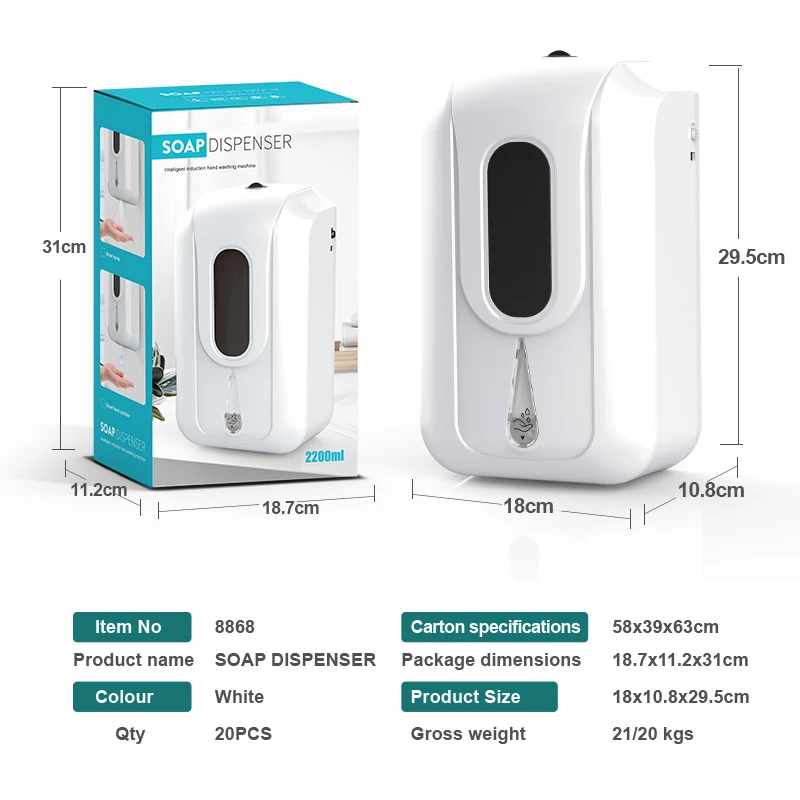 

2200ml Wall-Mounted Mist Spray Touchless Hand Disinfection Machine Automatic Soap Dispenser Sensor Hand Sanitizer Disinfection