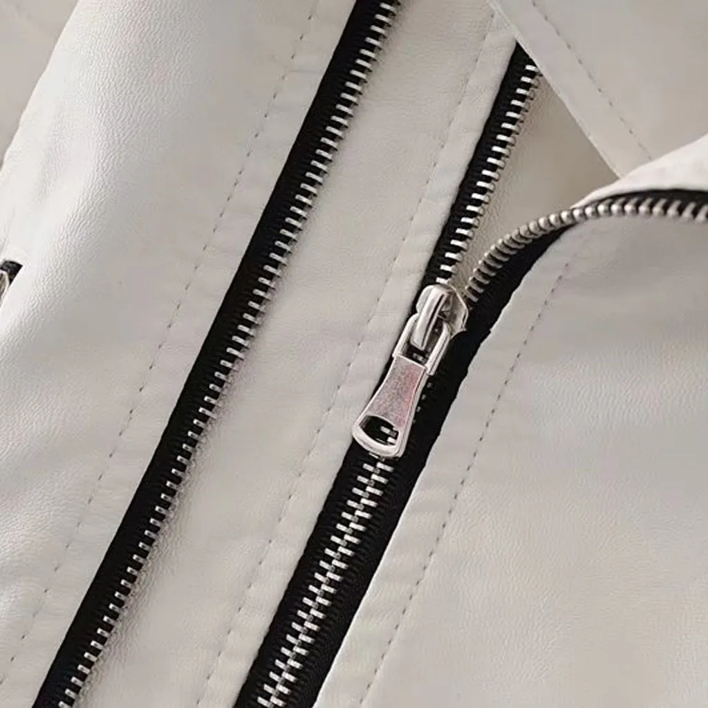 Кожаная куртка женская Повседневная однотонная с отложным воротником на молнии