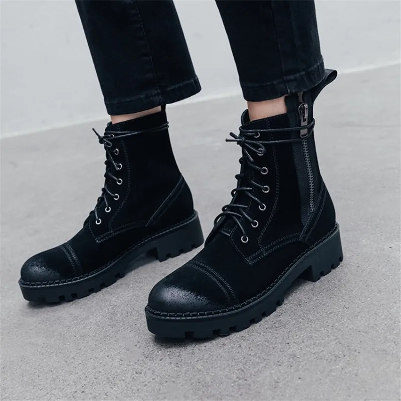 Online Wanita Sepatu Musim Semi Dan Musim Gugur Kulit Renda Dengan Tebal Sepatu Bot Pendek Liar Inggris Angin Datar Sepatu Wanita Sepatu Zapatos De Mujer
