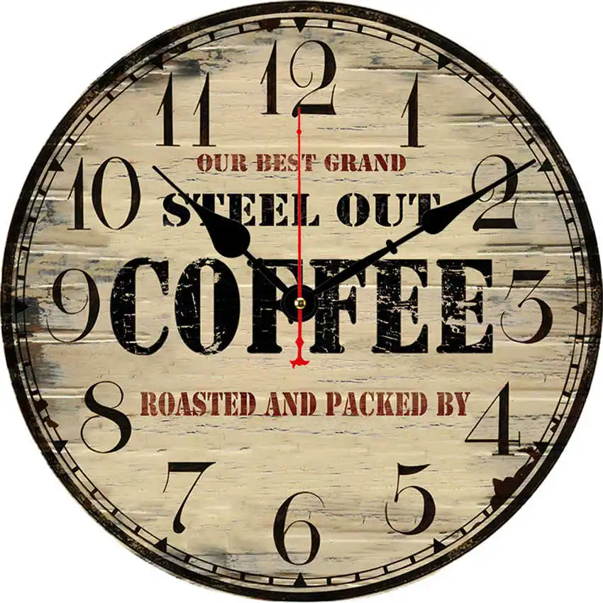 Coffee Clock P Винтажные настенные часы, кухонные часы, круглые подвесные римские цифры, настенные часы, практичное украшение для гостиной - Цвет: Coffee Clock P