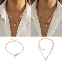 vintage multilayer pearl necklace ladies metal chain ot buckle necklace irregular design necklace jewelry gift