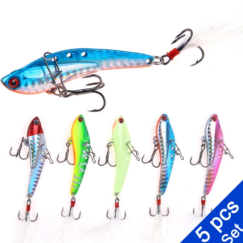 

5 Pcs VIB Fishing Lures 13g 18g 25g 30g Metal Jig Isca Artificial Lure Inside Hard Bait Diving Bait Winte Sea Tackle