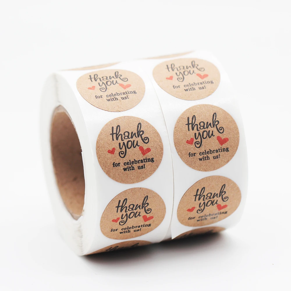 500 шт./рулон круглые наклейки из крафт бумаги для подарочной карты
