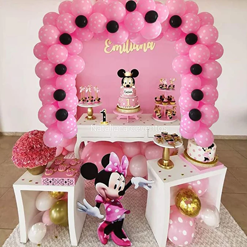 

Minnies Mouses Balloons Garland 12 inch Pink Polka Dot Latex Balloons for Kids Girls Baby Shower Birthday Party Decorations