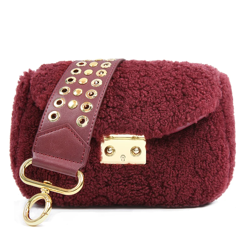 

WOONAM Women Fashion Handbag Genuine Wool Leather Flap Shoulder Winter Bag WB1102