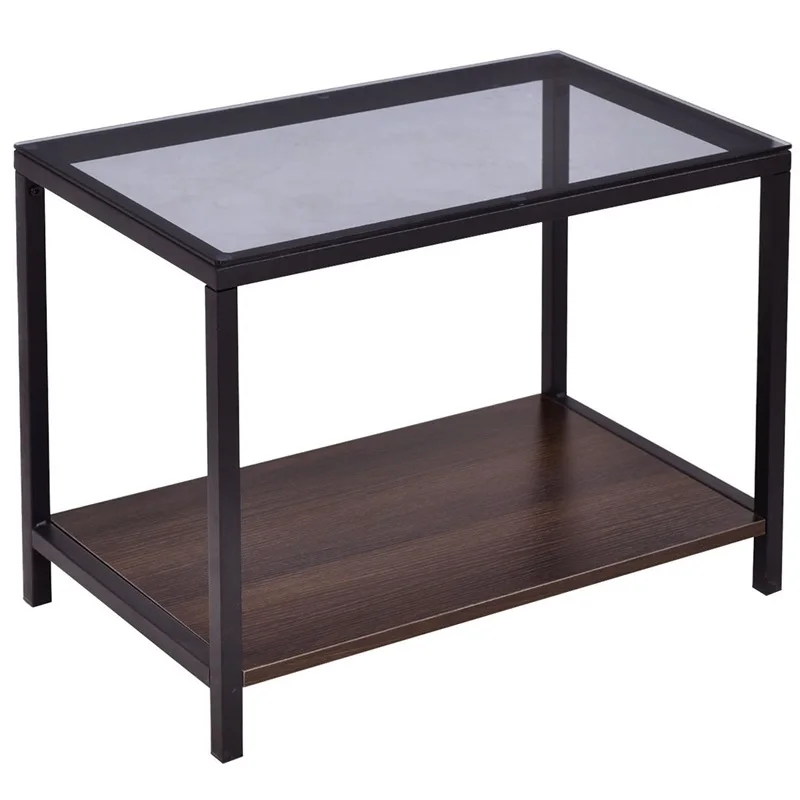 

2 Pcs Metal Frame Wood Glass Top Nesting Side Table Minimalist High Quality Modern Living Room Furniture Set HW56083