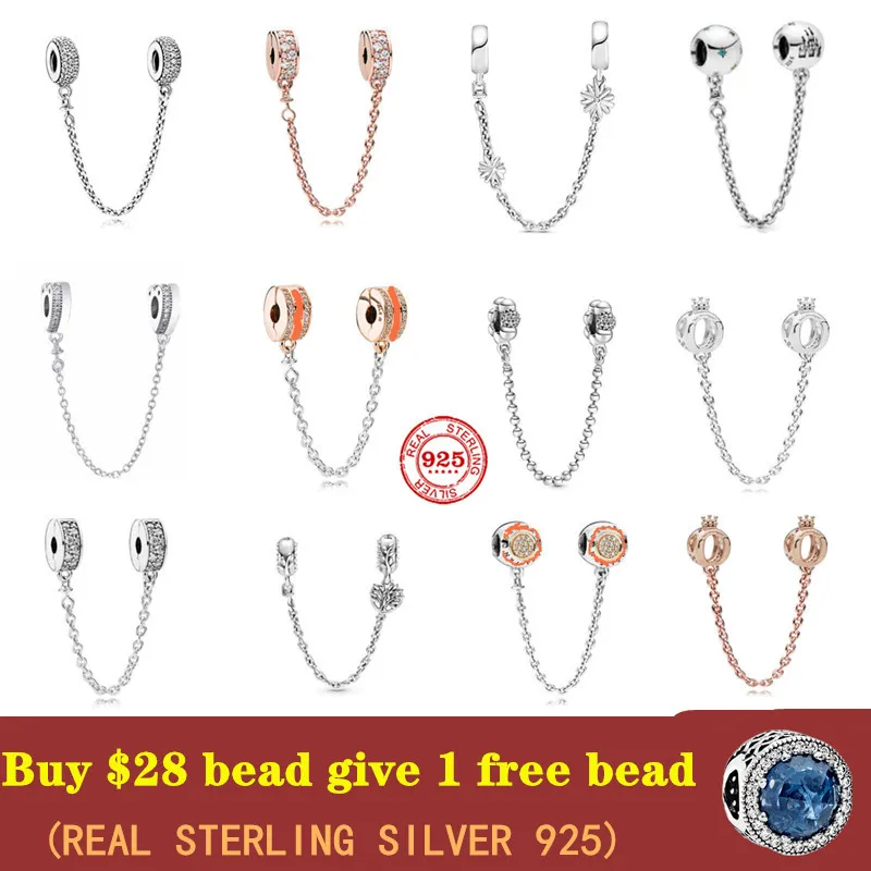 

Free delivery Pando 100% 925 Safety chain jewelry DIY Beads FIT IN Charm Bracelet Chains