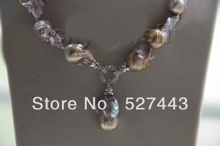 Оптовая продажа блеск 17 &quot29 мм Фиолетовый Возрожденный жемчуг Keshi ожерелье