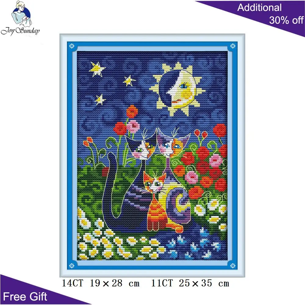 Набор для вышивки крестиком Joy Sunday под солнцем с кошками K989(1) 14CT 11CT|cat cross stitch|cross