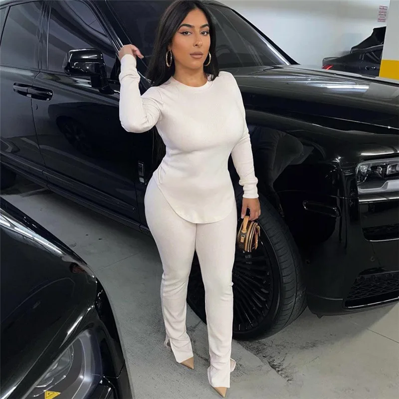 

Модный Асимметричный комплект из толстовки с длинным рукавом, женская спортивная одежда из 2 предметов, брюки с разрезом снизу, костюмы, жен...