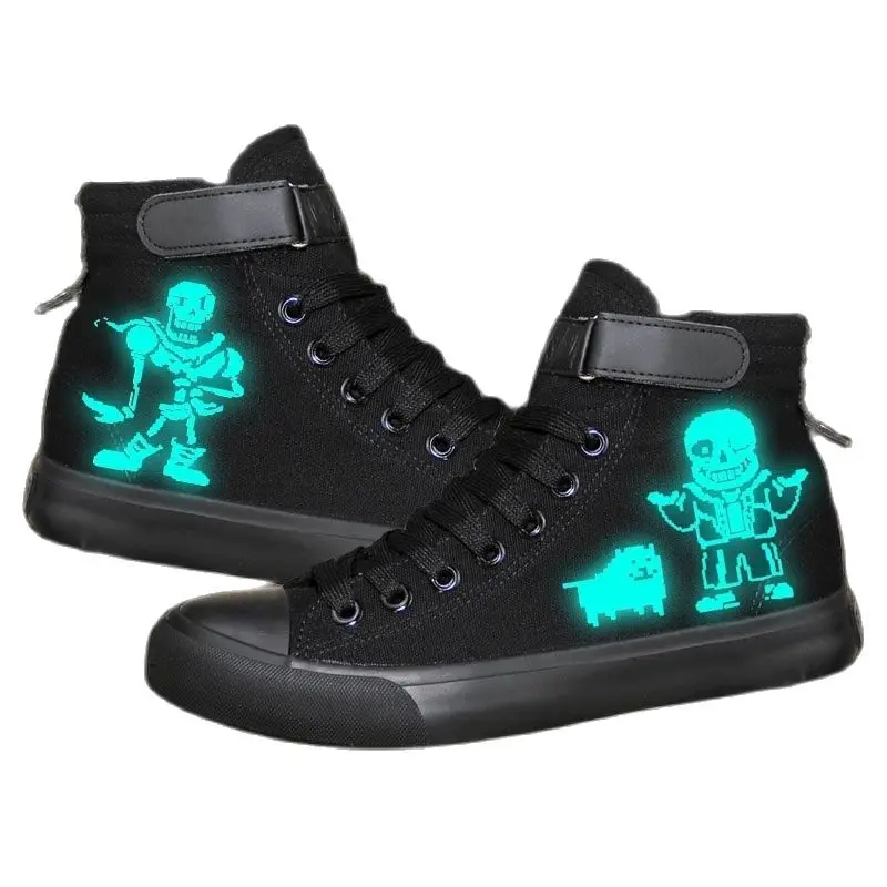 Аниме косплей кроссовки на канвасной подошве с светящейся ночной подсветкой "Undertale Frisk Toriel Sans Papyrus Luminous Noctilucent Plimsolls Canvas Shoes Rope Soled Demonia Sneakers".