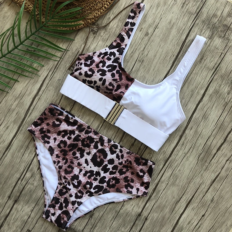Леопардовый купальник бикини с высокой талией 2020 пуш ап пляжный Женский