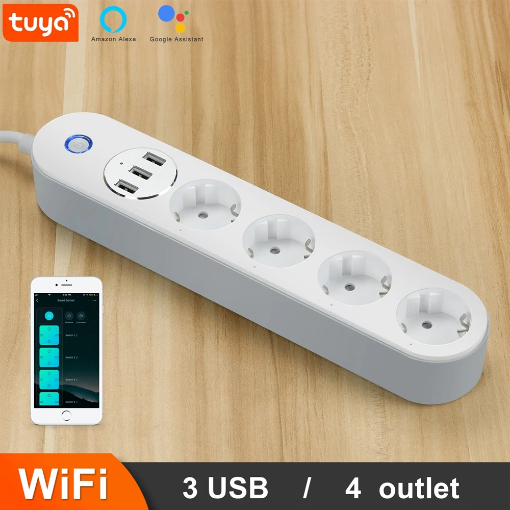 WiFi смарт Мощность полосы Стабилизатор напряжения 4 штепсельная вилка