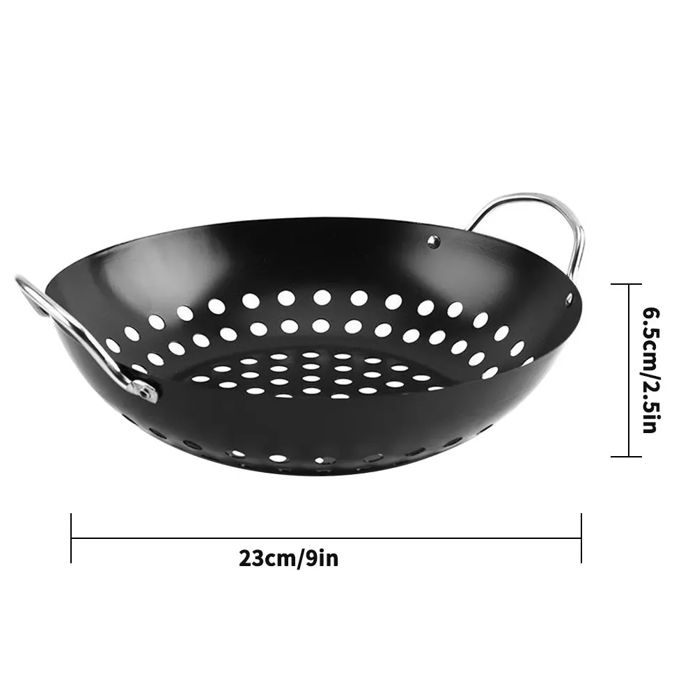

Grill Basket BBQ Grill Pan Non-Stick Barbeque Round Tray Plate With Holes Handles For Stir Fry Shrimp Chicken Vegetables BBQ