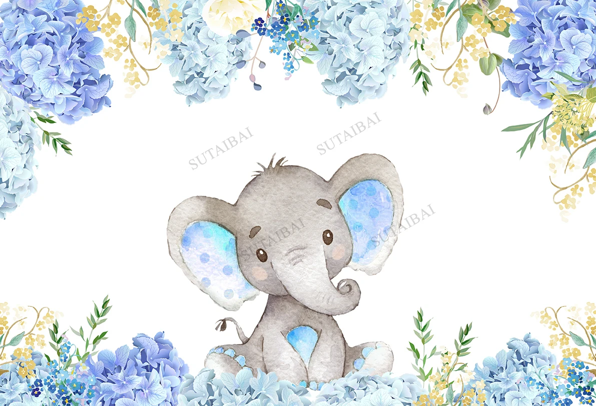 

Photography Blue Gray Wavy Line Backdrop Decoration Welcome Baby Elephant Boy Birthday Background Photo Photozone Photocall