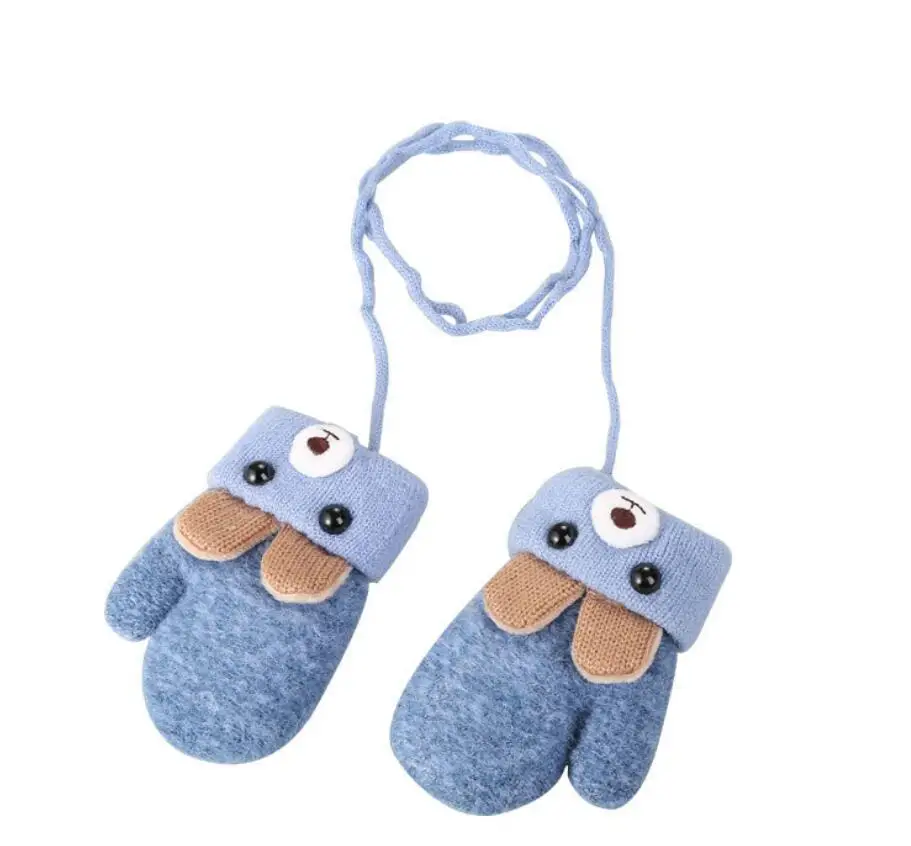 Милые детские перчатки с мультяшным медведем зимние вязаные шерстяные варежки