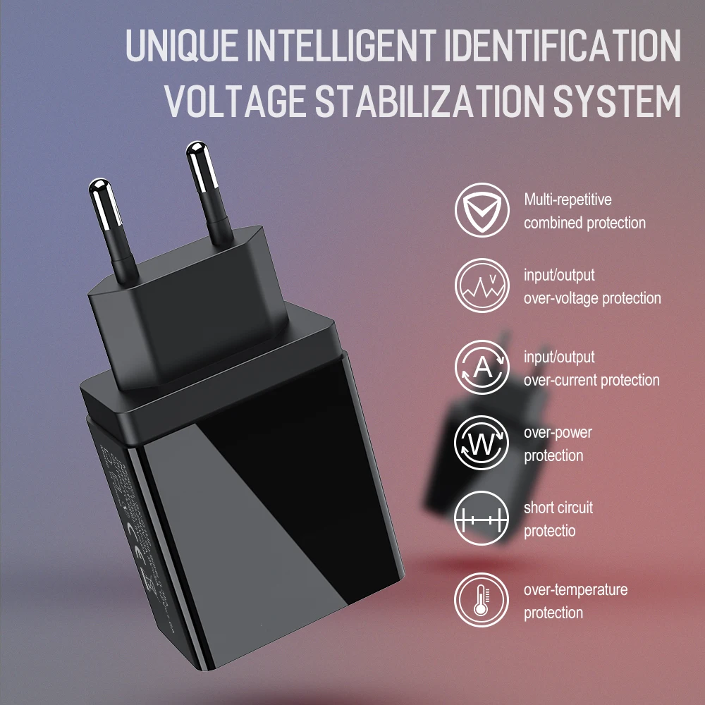 Зарядное устройство QC 3 0 порта USB светодиодный дисплей штепсельная вилка