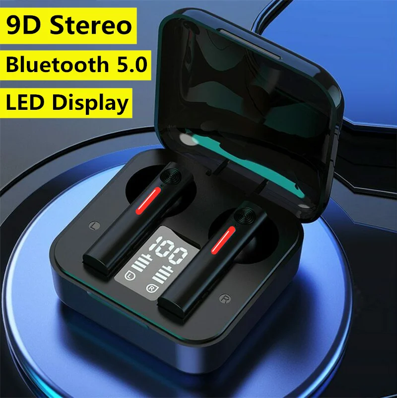 

Наушники Bluetooth 5,0, Двойные стерео беспроводные наушники 9D, дорожные наушники-вкладыши с шумоподавлением, Спортивная гарнитура с микрофоном