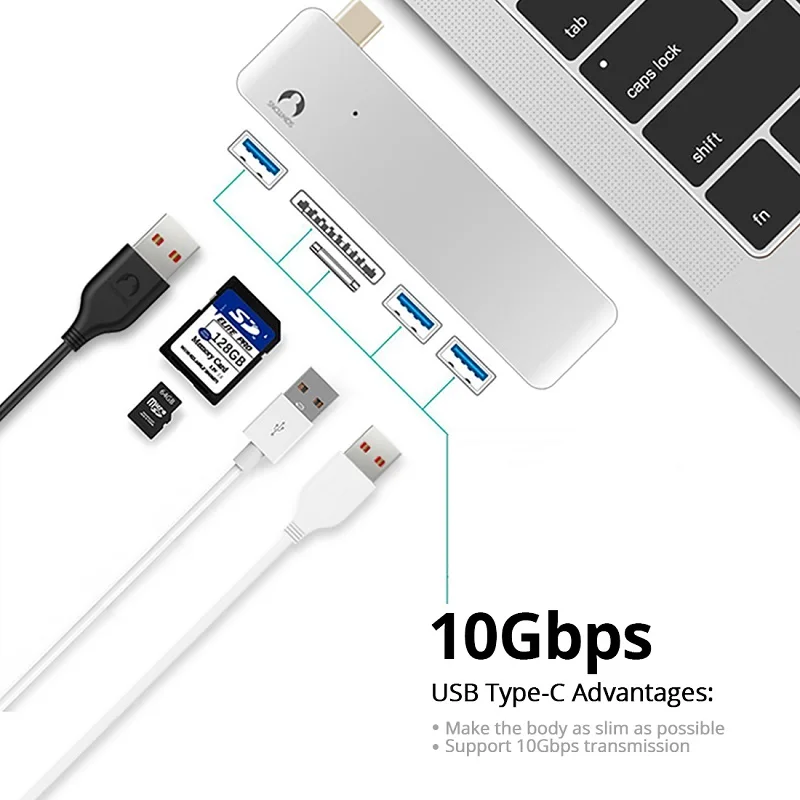 Концентратор USB C Snowkids адаптер 3 0 с кард ридером TF SD для MacBook Pro/Air Type Hub 12 &quot13&quot
