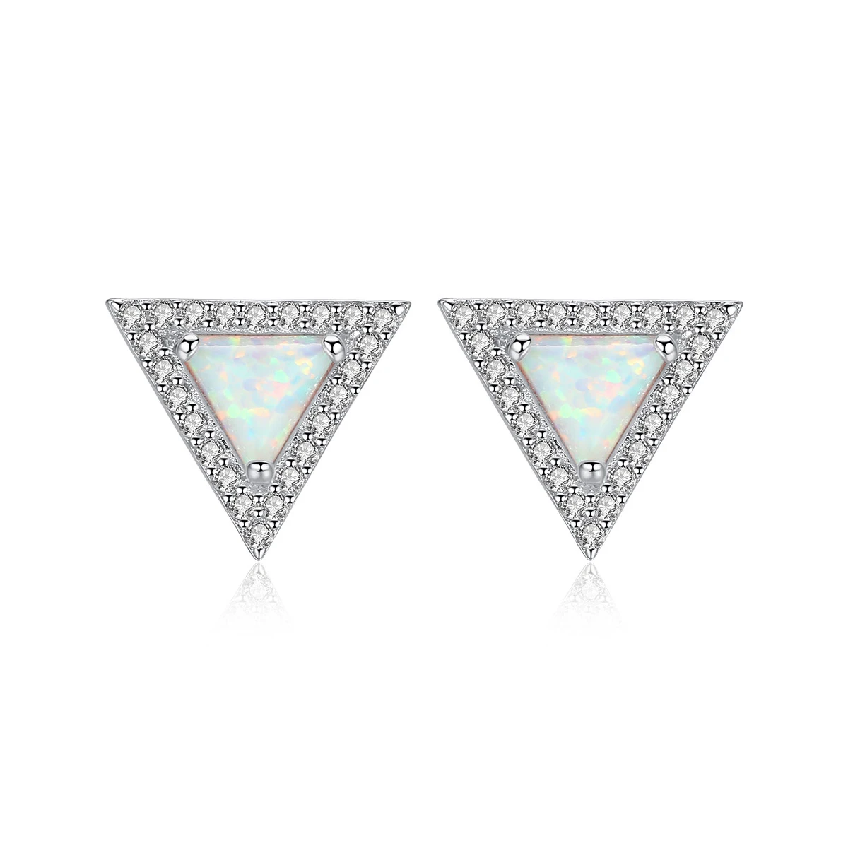 

S925 Sterling Silver Triangle Simple All-match Opal Women's Ear Studs