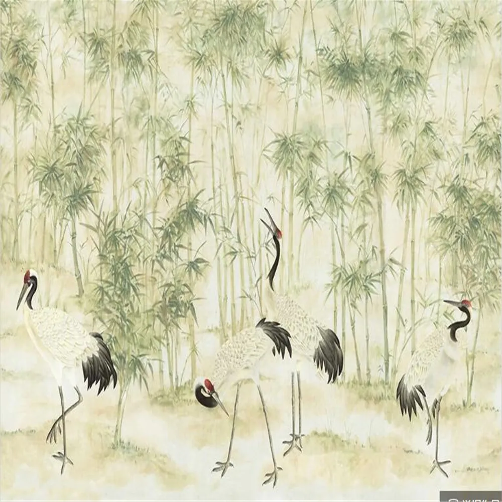milofi simple and elegant new chinese bamboo fairy crane background wall sticker | Обустройство дома