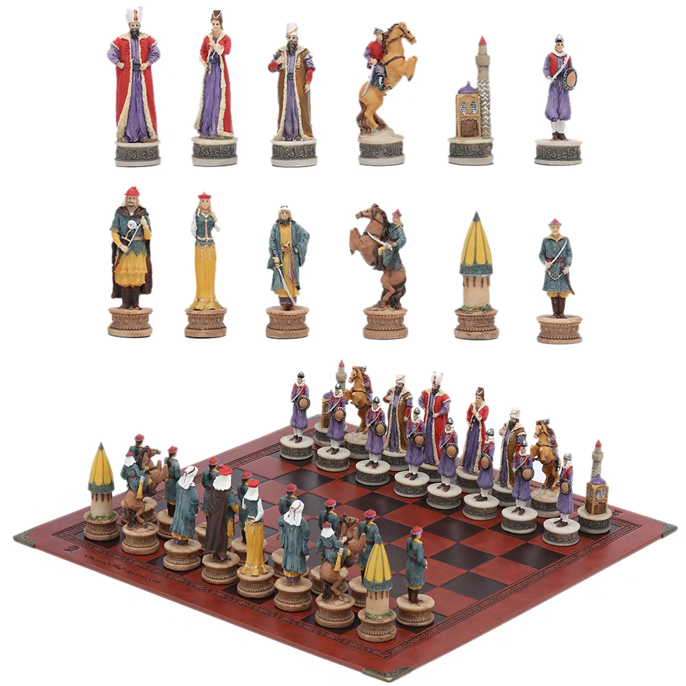

Chess Table Game Theme Entertainment Toy Luxury Knight Leather Chess Board Knight Chess Hand-painted Turkish War