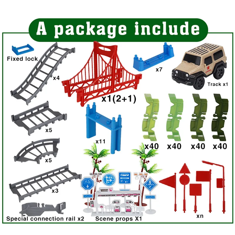 

Military Railway Racing Track Play Set Educational DIY Bend Flexible Glowing Race Army Flash Track Car Toys For Children