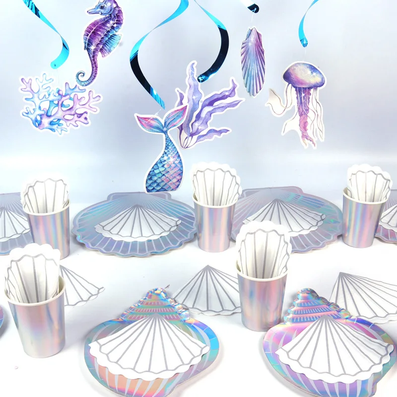 Одноразовая посуда в виде разноцветных ракушек для девочек | Дом и сад