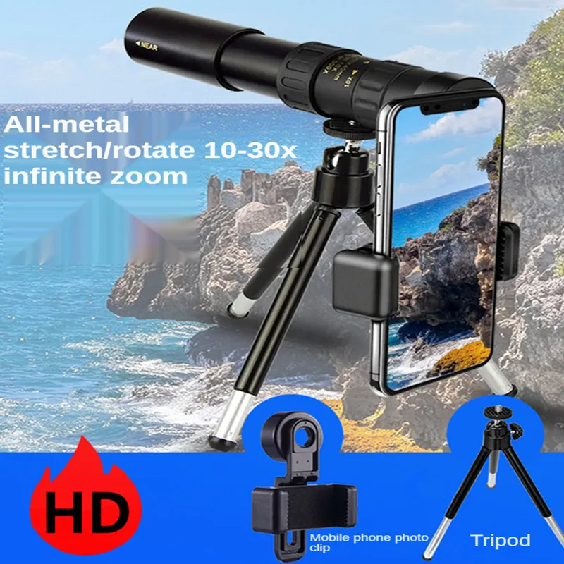 

10-30x25 Stretch Zoom Monoculars High Magnification HD Mini Portable Telescope Metal High Quality Photo Camping Binoculars