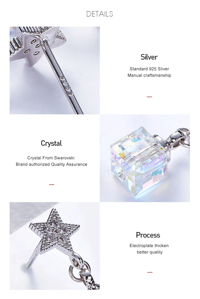 Warme Farben Crystal from Swarovski Earrings for Women S925 Sliver Square Cube Crystal Drop Earrings Korean Earrings Brincos