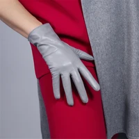 womens genuine leather gloves 25cm short goatskin thin velvet lined gray sh s00193